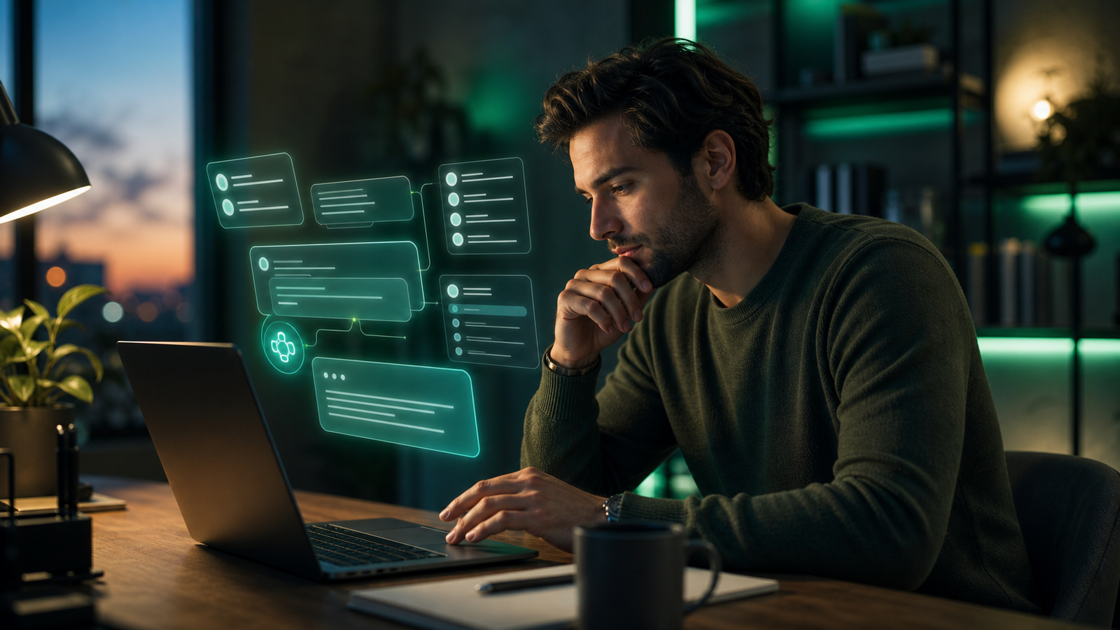 Persona escribiendo mejores prompts con interfaz conversacional de IA y bloques estructurados.